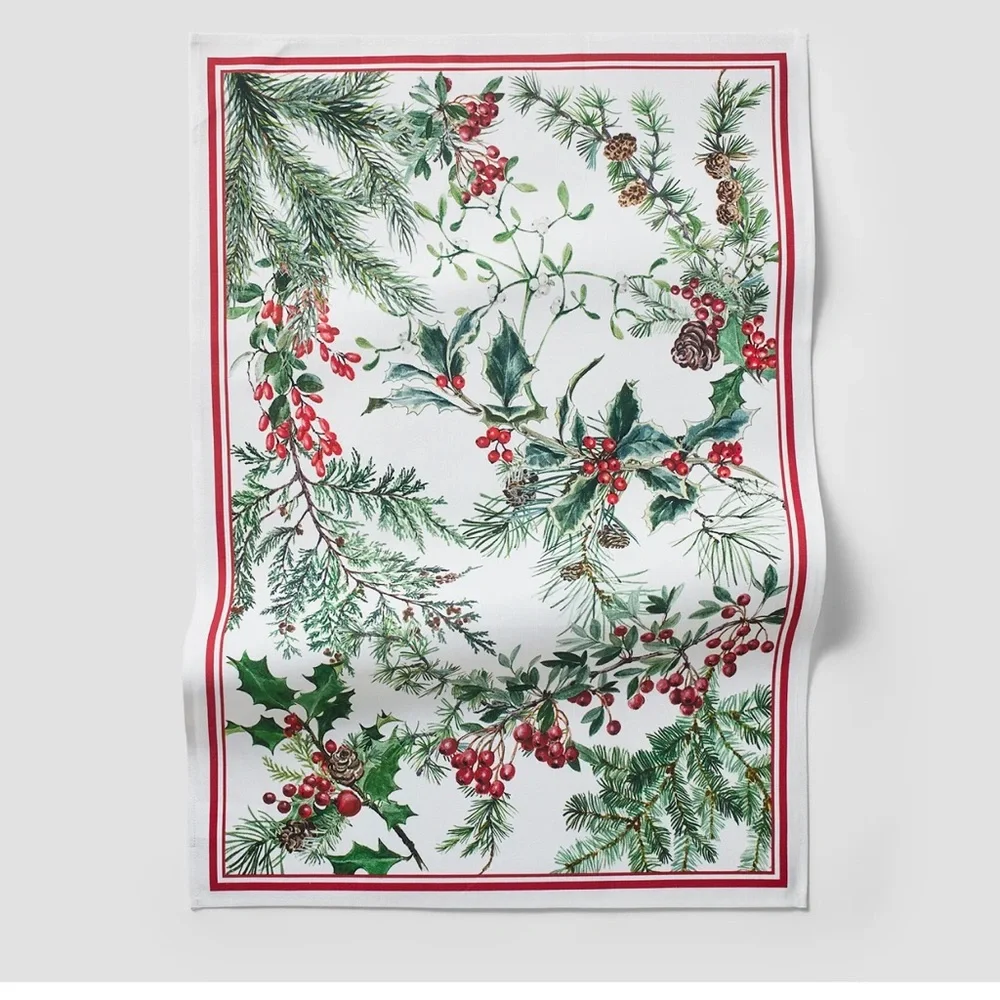 Bundle of 2 Sur La Table Gingerbread Cookies Winter Botanical Kitchen Towels